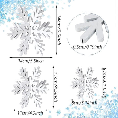 Bucherry 12 Pcs Wooden Snowflake Table Decor 3D Snowflake Tabletop Signs and Centerpiece for Christmas Xmas Winter Wonderland Decorations Home Party(White)