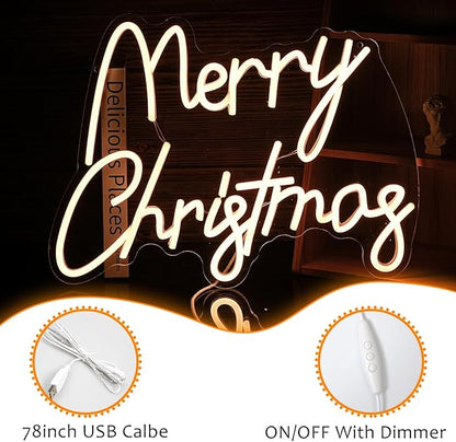 Merry Christmas Neon Sign USB Powered Merry Christmas Neon Light Sign for Christmas Decor Dimmable LED Christmas Light Up Sign for Christmas Home Party living Decor （16.5 * 12.6 In）