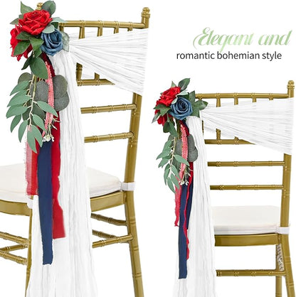 50 PCS Cheesecloth Chair Sashes Bows Wedding Aisle Decorations Chair Ribbon Ties Back Sash for Wedding Party Events Banquet Chair Cover Decoration (White)