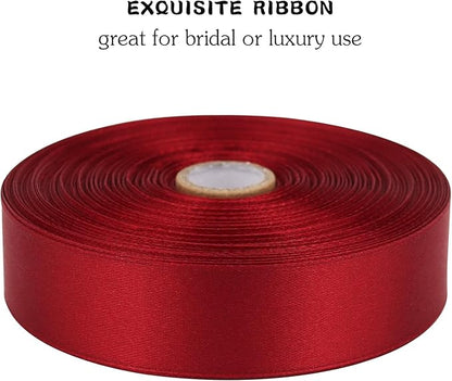 Deep red Solid Satin Ribbon 1 Inch 50 Yards Solid Polyester Fabric Ribbon for Gift Wrapping Wedding Christmas Baby Shower Birthday Party Decoration Handmade Immortal Flower Craft