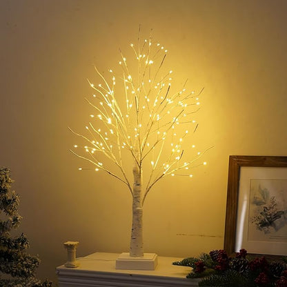 2 Pack 144 LED Artificial Tree Lamp with Timer, DIY Birch Tree with LED Lights, Lighted up Tree Lamp USB/Battery Powered, Fairy Light Spirit Tree for Table Home Bedroom Christmas (Warm White)