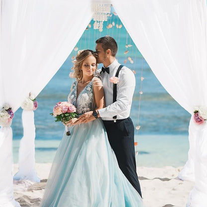 VOK White Wedding Arch Draping Fabric Chiffon Fabric, 29in x 18Ft Sheer Chiffon Outdoor Curtain for Wedding Ceremony Birthday Party Decoration (White,1 Panel)