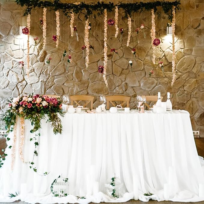 12 Pack Cheesecloth Table Runner, Runner Gauze Boho Wedding Decor Romantic Table Runner for Wedding Birthday Party(35" x 118") (Beige)