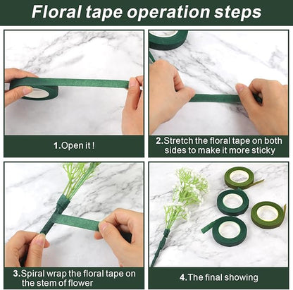DSUWAZU Floral Tape and Wire Arrangement Tools Kit, Green Tape, Boutonniere Pin for Bouquet Stem Wrap, Florist and Wreath Making Supplies