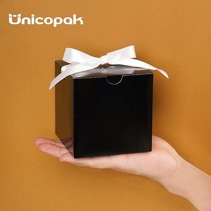 UnicoPak 50 Pack 4x4x4 Black Gift Boxes, Elegant Small Gift Boxes with Lids for Birthday Party Wedding Holiday Christmas, Gift Box for Ornaments Treats Candle Mug Crafting