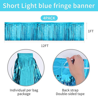 Light Blue Birthday Decorations Tinsel Garland Parade Float Decorations for Trailer 4Pack 12FT Under The Sea Party Decor Ceiling Fringe Banner Backdrop for Streamers Party Decorations