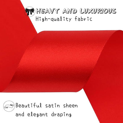 Red Solid Satin Ribbon 2 Inch 25 Yards Solid Polyester Fabric Ribbon for Gift Wrapping Wedding Christmas Baby Shower Birthday Party Decoration Handmade Immortal Flower Craft