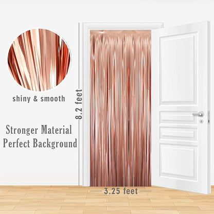 GOER 3.2 ft x 8.2 ft Metallic Tinsel Foil Fringe Curtains Party Photo Backdrop Party Streamers for Birthday,Graduation,New Year Eve Decorations Wedding Decor (5 Pcs,Matte Rose Gold,Thick Material)