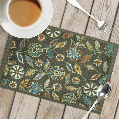 Snycler Table Runner Boho Table Runners Vintage Elegant Farmhouse Table Center Linen Decor for Home Dining Party Entrance (12x18 Inch,Set of 4) Gray&Green