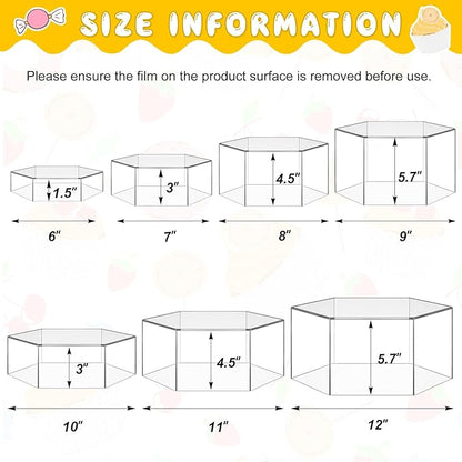 Leinuosen 7 Pcs Large Buffet Risers Set 6" to 12" Acrylic Display Box Catering Dessert Table Riser Food Display Decorative Stand with Hollow Bottom for Catering Supplies(Clear, Hexagonal)