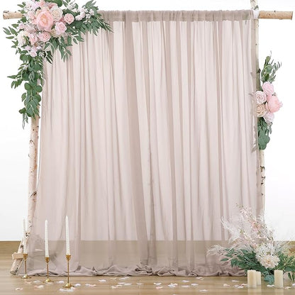 PARTISKY 10ftx7ft Taupe Chiffon Backdrop Curtains, Wrinkle-Free Sheer Fabric Photo Drapes for Wedding Ceremony Arch Birthday Baby Shower Photography Stage Decor 5ft x 7ft, 2 Panel