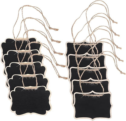 10PCS Mini Chalkboard Signs, 2 Styles Hanging Chalkboard Signs for Food, Food Sign for Buffet, Multifunction Message Boards/Table Numbers/Decanter Tags