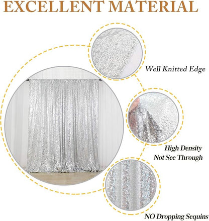 ShinyBeauty Silver Sequin Backdrop 2 Pieces, Photograph Background 7FTx7FT Shiny Gray Backdrop Curtains Panels Sparkly Backdrops Glitter Drapes for Weddding,Parties,Studio,Photo Decor（14FTx7FT）