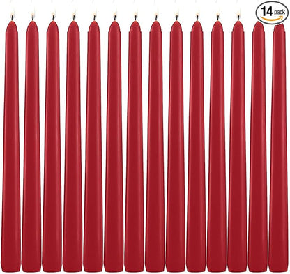 14 Pack Tall Red Taper Candles - 10 Inch Red Dripless, Unscented Dinner Candle - Paraffin Wax with Cotton Wicks - 8 Hour Burn Time.
