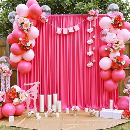 50 ft x 10 ft Wrinkle Free Fuchsia Backdrop Curtain for Parties, 10Panels Polyester Hot Pink Photo Backdrop Drapes for Wedding Birthday Party Baby Shower