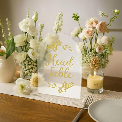 Wedding Table Numbers 1-20 Clear Acrylic Seating Number Signs for Weddings Reception Anniversary Party Decor Seat Number for Tables with Elegant Gold Lettering