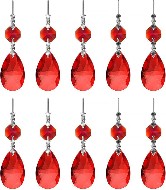 10pcs Crystal Prisms Chandelier Red Ornament Pendants Rainbow Maker 38mm Drop Prism Hanging Prisms for Wedding Party Chrismtmas Decoration DIY Jewelry