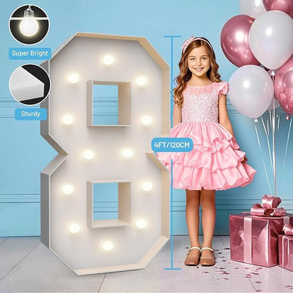 4FT Marquee Light Up Numbers 8,Party Decoration Large Marquee Light Up Letters with Weighted Water Bag,Pre-cut Foam Board Set Can Be Used for Birthdays,Weddings,Baby Anniversaries
