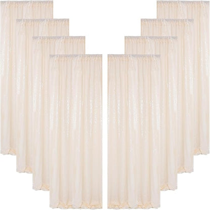 ShinyBeauty Ivory Backdrop 2FTx8FT Sequin Curtains 8 Pieces Photo Backdrops Glitter Photograph Background Beige Curtain Panles for Birthday/Baby Shower/Prom Decorations