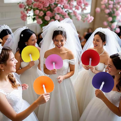 12 Packs Decorative Paper Folding Hand Fans Handheld,Red Round Foldable Wedding Fans Chinese and Japanese Fans Bulk for Bridal Guest Church Party Favors Dancing Birthday DIY