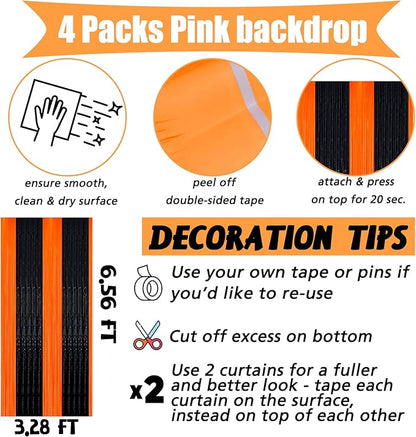 4 Pack Black Orange Fringe Curtain Backdrop, 3.2Ft x 6.6Ft Metallic Tinsel Foil Fringe Streamers Curtains Background for Photo Booth Birthday Baby Shower Party Thanksgiving Christmas Decorations