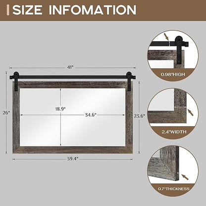 COGOOD Farmhouse Barn Door Mirror - 41" x 26" Rustic Wood Framed Wall Mirror for Bathroom, Living Room, Entryway Wall Decor (Speckled White)