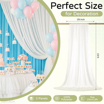 Wedding Arch Draping Fabric 29" x 19Ft Sheer Drapes for Backdrop Wedding Ceremony Reception Ceiling Decor Curtain Baby Bridal Shower Decoration (Ivory, 3 Panels)