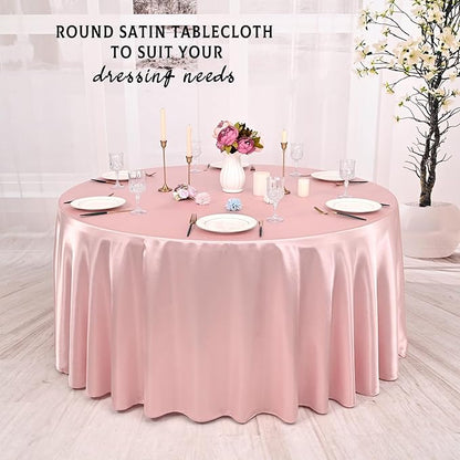10 Packs Satin Tablecloth 120 Inch Rose Gold Round Table Cloth Silk Tablecloth Smooth Fabric Overlay Satin Table Cover Decoration for Wedding Party Banquet Events