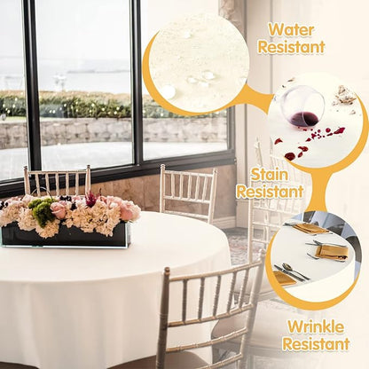 BRILLMAX 6 Pack Ivory Round Tablecloths 132 Inch - Circle Bulk Linen Polyester Fabric Washable Table Cloth Cover for Wedding Reception Banquet Birthday Party Buffet Restaurant