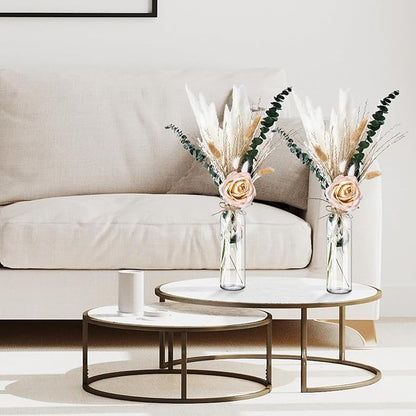 10 Set Dried Pampas Grass Centerpiece for Wedding 10 Clear Glass Jars 10 Artificial Roses 80 Dried Pampas Grass with Rope for Baby Shower Rustic Bridal Party Farmhouse Decoration (Champagne)