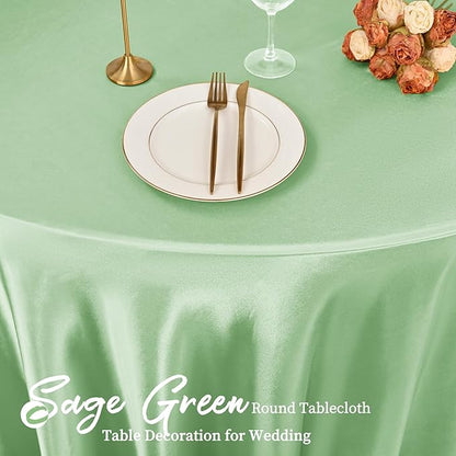 fani 6 Pack 120 Inch Sage Green Satin Tablecloth - Silky Round Tablecloth Overlay Smooth Fabric Table Cover, Bright Table Decoration for Wedding Party Banquet Events Restaurant Kitchen Dining