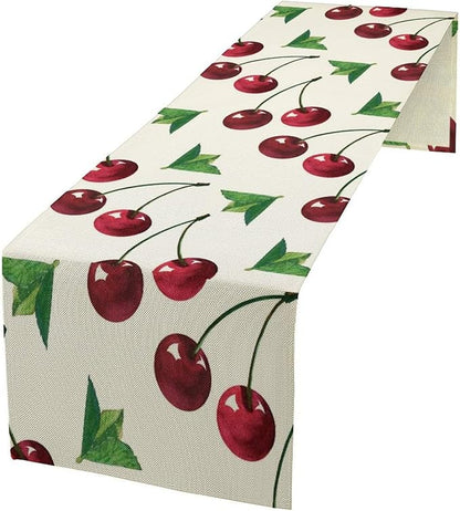 Red Cherry Table Runner Watercolor Tropical Fruit Spring Summer Wild Berry Dinner Runner for Girl Baby Party Holiday Home Kitchen Dining Table Decor 13x70