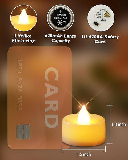 Homemory 24pcs Flameless LED Tea Lights with Remote & Timer, 400+Hours Realistic Flickering Battery Candles for Seasonal, Tabletop, and Centerpieces Decor