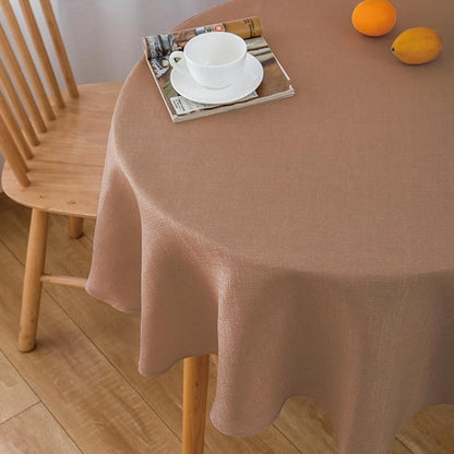 NLMUVW 48 Inch Round Linen Tablecloth, Mocha Table Cloth Farmhouse Water Resistant Rustic Table Cover for Kitchen Dining Coffee Cafe