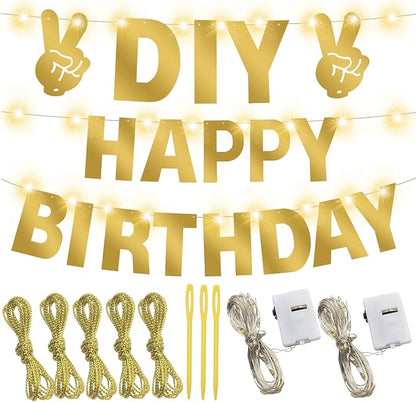 167Pcs DIY Glitter Customizable Banner Kit Custom Banner Happy Birthday Letter Banners Personalized Banners Decor for Christmas Baby Shower Birthday Party Decorations Supplies(Shiny Gold)