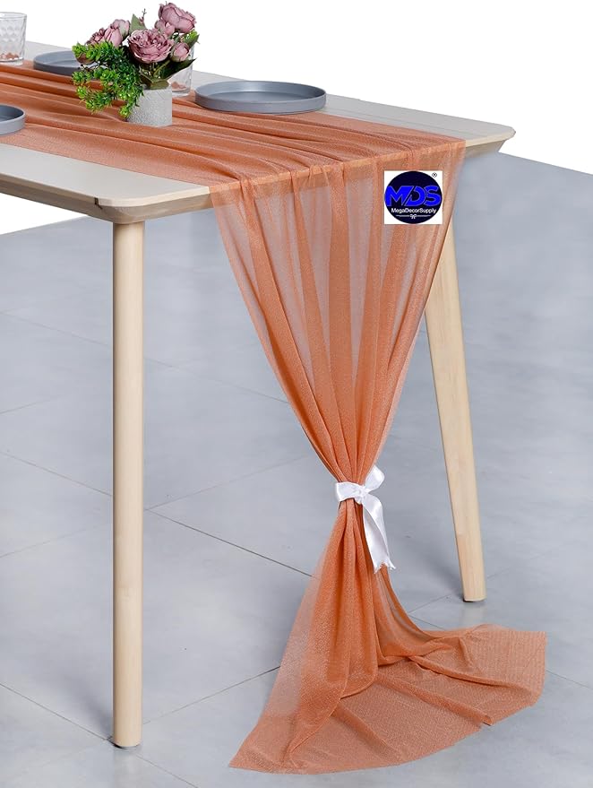 MDS Halloween Chiffon Table Runner - 20 Pack, 29 x 170 Inches, 14ft Each - Sheer Spooky Table Runners for Haunted House Parties, Trick-or-Treat Tables, Witchy Décor, Wedding & Events - Coral Peach