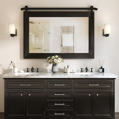COGOOD Farmhouse Bathroom Mirror - 41" x 30" Rustic Barn Door Mirror for Living Room, Entryway, Bedroom, Vanity Wall Decor (Black)