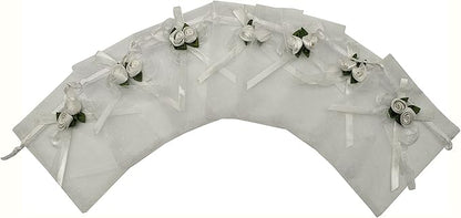 Ankirol 50pcs Sheer Organza Favor Bags For Wedding 3.8x4.8'' Gift Bags Samples Display Drawstring Rose Pouches (white)