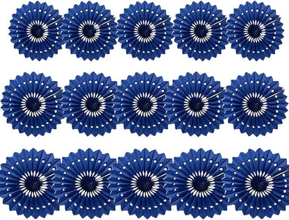 15pcs 6'' 8'' 10'' Royal Blue Paper Fans Decorations Round Tissue Paper Fans Hanging Paper Fans Set Party Paper Honeycomb Fans Decorations for Party Birthday Wedding Events