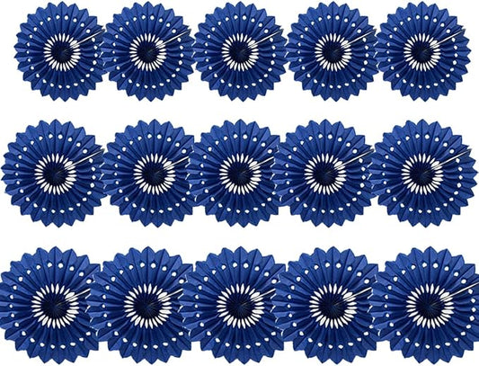 15pcs 6'' 8'' 10'' Royal Blue Paper Fans Decorations Round Tissue Paper Fans Hanging Paper Fans Set Party Paper Honeycomb Fans Decorations for Party Birthday Wedding Events
