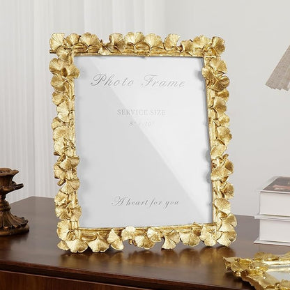 Cuspin Gold 8x10 Picture Frame, Vintage Ornate Picture Frames Leaf Textured Hand-Crafted Resin with Glass Front, Antique Photo Frame for Tabletop Display, Retro Design Home Decor