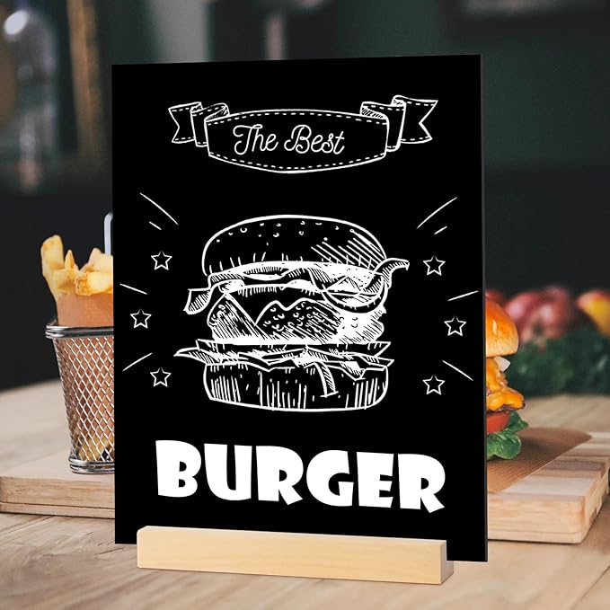 JINMURY 8x10 Inch Black Acrylic Sign with Holder- 6 Pack Blank Black Acrylic Sheets and Wood Stands, DIY Blank Signs for Wedding Party Reception (6 Pack 8 x10 Inch)