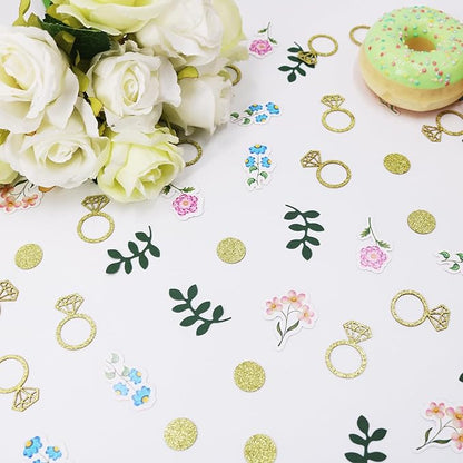 200 pcs Flower and Greenery Wedding Confetti for Tables, Off The Market Bridal Shower Decor, Sage Green Bachelorette Confetti for Engagement Wedding Shower Decorations.