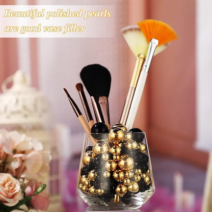 150 Pieces Vase Filler Faux Pearls Vase Makeup Beads No Hole Gloss Bead Mixed Sizes Round Pearl for Home Party Wedding Decor, 8/14/20 mm(Gold, Black)