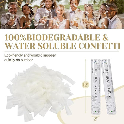 White Confetti Poppers,Rice Paper For Wedding,Biodegradable Cannon,6Pack Biodegradable Confetti Party Shooters Air Power, Party For Lawns Wedding,Birthday,Outdoor Celebrations