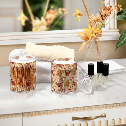 Gredecor Qtip Holder Dispenser 2 Pack Cute Gingerbread Men Snowflakes Candy Bathroom Decorative Storage Canister Holder Counter Vanity Organizer for Cotton Ball Swabs Pads Floss