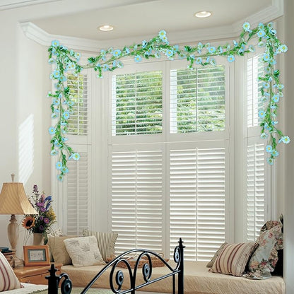 2 Pack Silk Flower Garland Artificial Blue Daisy Garland Fake Hanging Vines with Daisy Flowers for Wall Home Party Wedding Indoor Outdoor Spring Decor