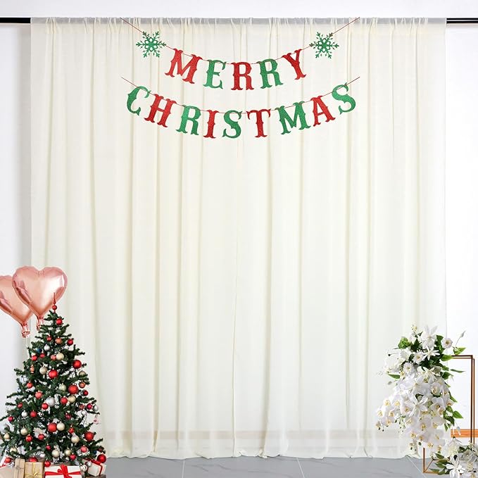 DUOBAO Ivory Chiffon Curtains Baby Shower Background 2 Panels 58"x96"Collapsible Bright Curtain 5ft x 8ft for Weddings Drapes Living Room Voile Window Photography