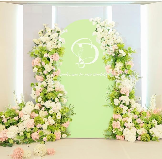 LEBENGURU Upgraded 5FT Wedding Arch Cover, Green Spandex Fitted Arch Backdrop Cover, Round Top Chiara Stand Covers for Birthday Party Baby Shower Banquet Balloon Décor