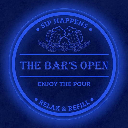 Custom LED Bar Sign – Personalized Color Changing Wall Light – Illuminated Decor for Backyard Patio, Home Bar, Kitchen & Man Cave (Open Bar, 12 INCHES)